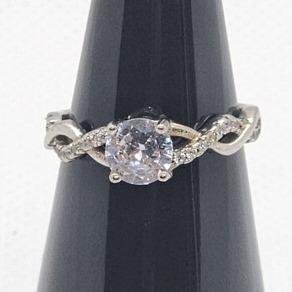 Sterling Silver & Clear Cubic Zirconia Ring (6) - Picture 1 of 7